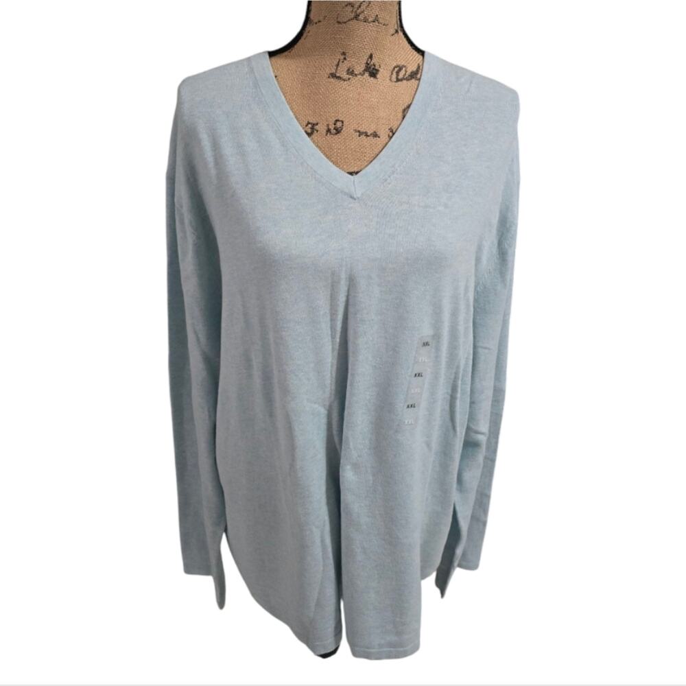 Michael Kors Women's Light Blue Lightweight V Neck Long Sleeve Sweater XXL New‎